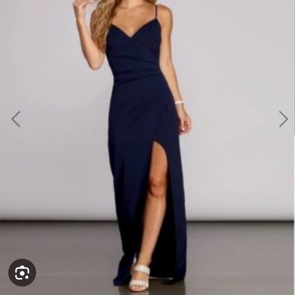 Windsor - Navy Blue Bridesmaid Dress W/ Leg Slit - Size Medium - Picture 2 of 6